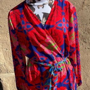 EJNA BLUE FLORAL CHIFFON WRAP W/SASH